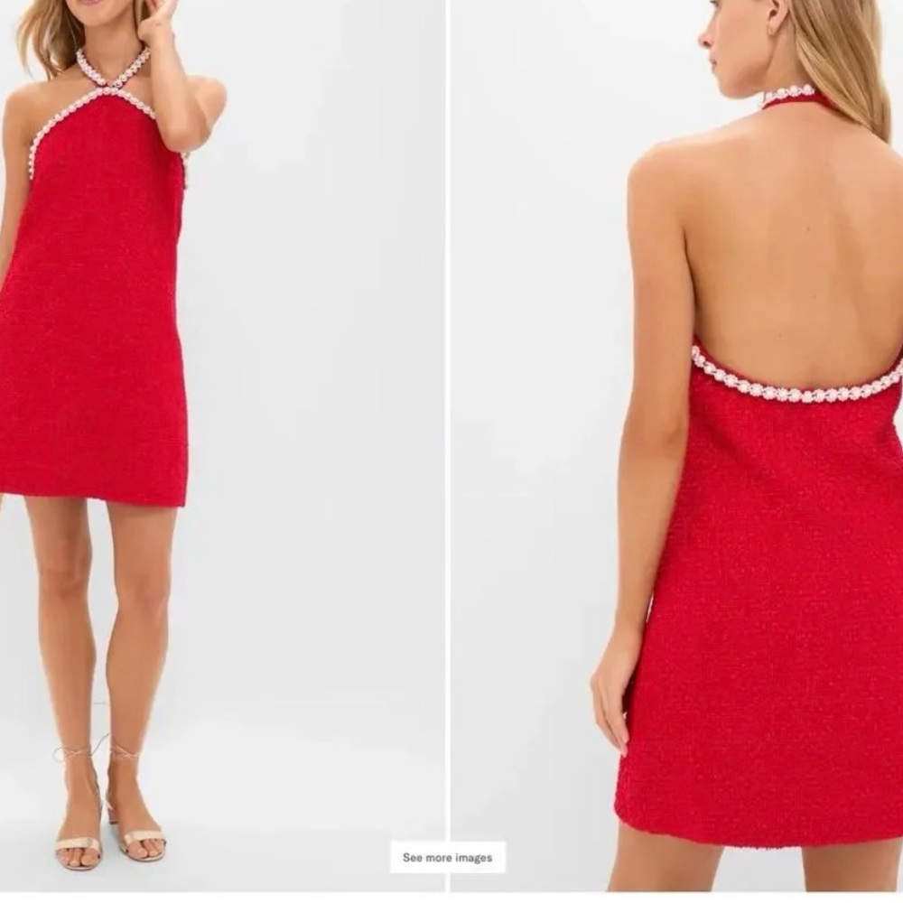 Tuckernuck Hyacinth House Red Tweed Halter Dress Pearl Collar Size Small - Picture 5 of 5